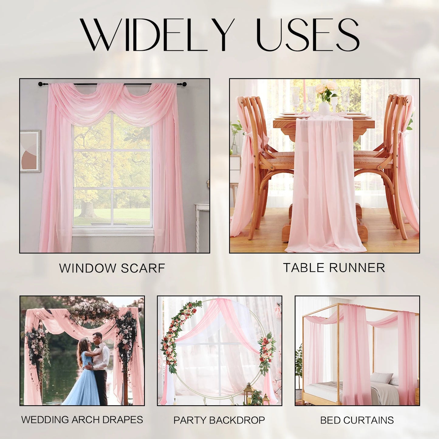 Luxury Pink Sheer Scarf Bed Canopy for Adults Girls Room Decor