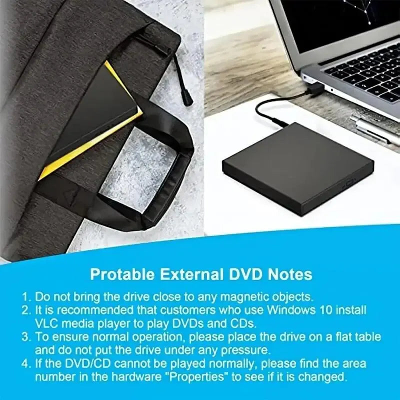 Unidad externa de CD y DVD, unidad externa delgada y protegible con puerto USB 2.0, grabadora de DVD y ROM, reproductor para computadoras portátiles y de escritorio