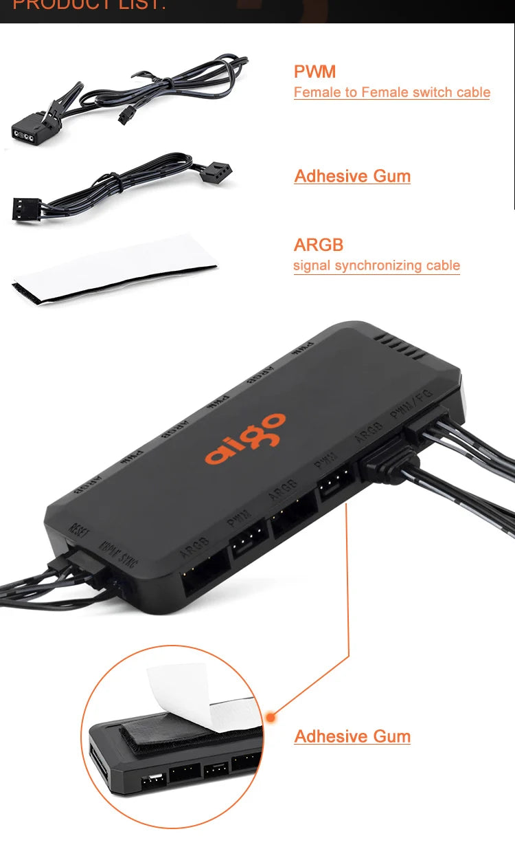 Aigo APC1 4Pin PWM 6 ARGB Ports Speed Controller Hub