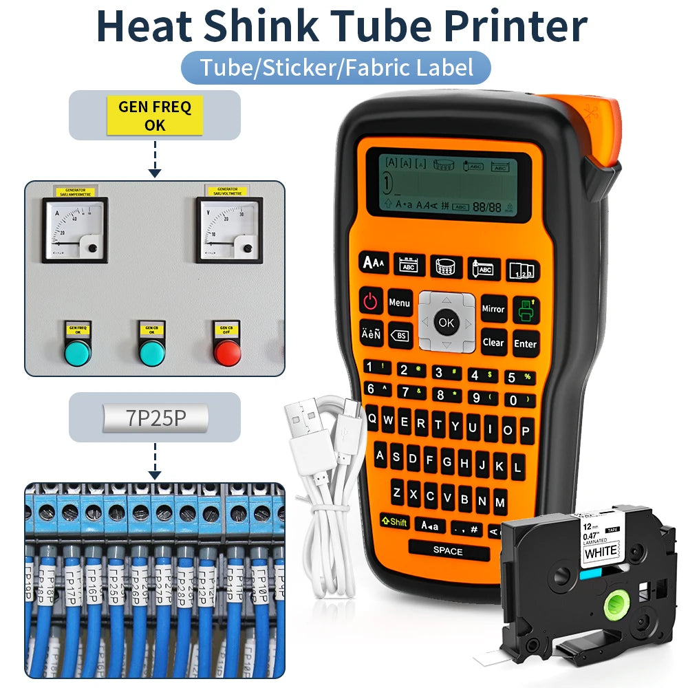 E1000PRO Tube Label Printer for Sticker Labels 12mm Compatible with Brother Ptouch TZe-231 HSe-231 High Resolution Thermal Transfer Technology