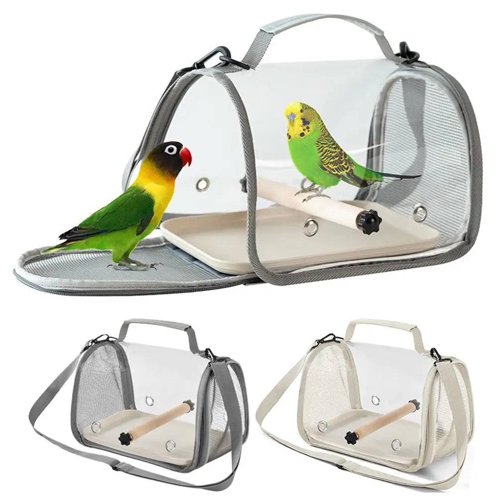 Breathable Foldable Parrot Carrier Bag With Stand And Tray Travel Bag Clear Bird Parrot Transport Cage Outdoor Bird Carrier