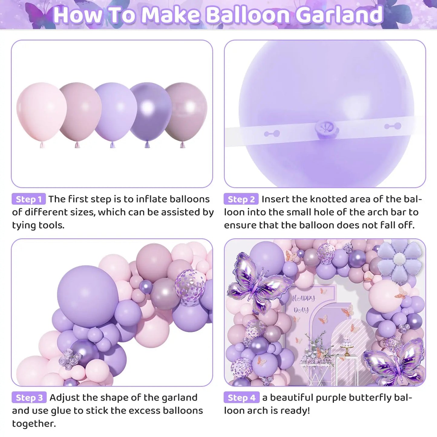 Pink and Purple Butterfly Balloon Arch Garland Kit for Baby Showers Weddings Girls Birthday Parties and Bachelorette Celebrations