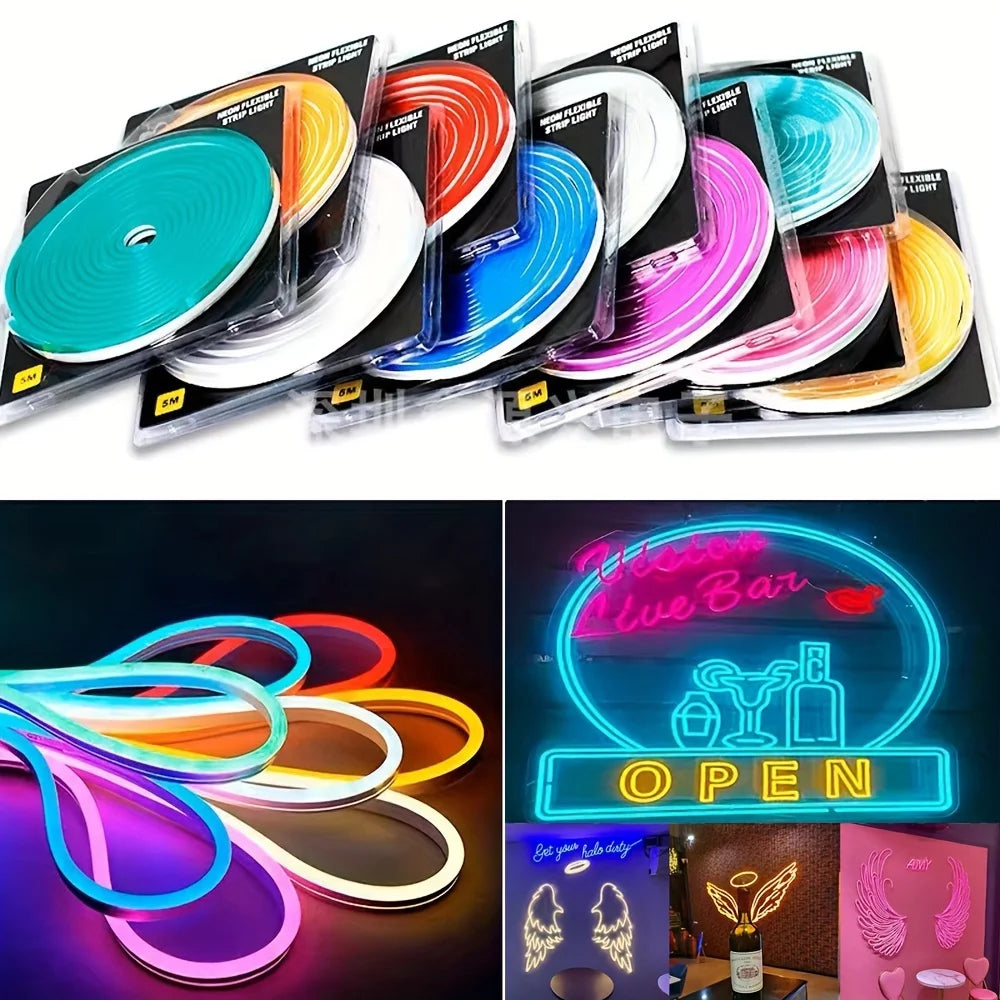 Neon LED Strip Light 5M 600 LEDs Waterproof Flexible Silicone Lamp