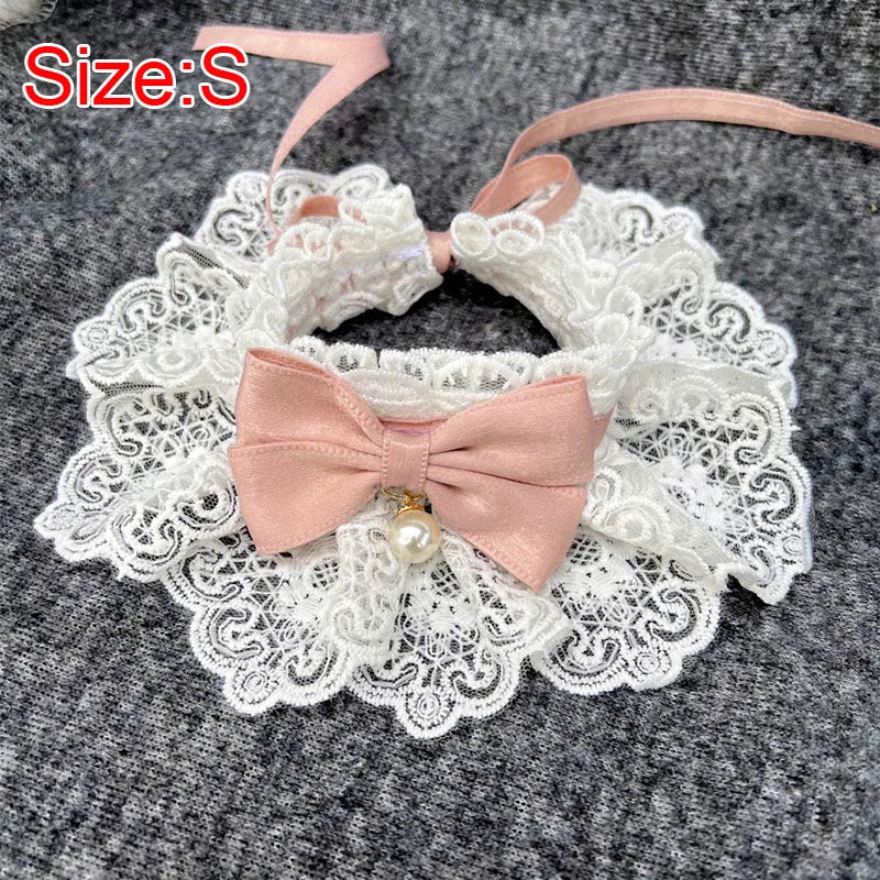 Cute Cat Bow Collar Lace Floral Aesthetic Cats Bowtie Collar Bow Tie Pet Bib for Indoor Cats Kitten and Small Dogs Puppies