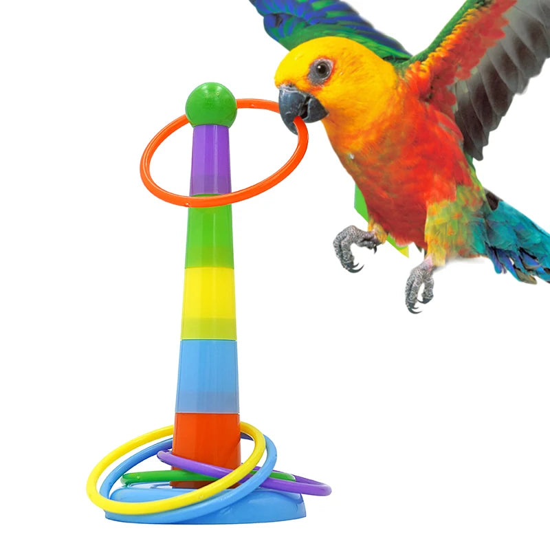 Parrot Bird Toy Parrot Bite Chewing Toy Pet Bird Swing Ball Standing Toy Plastic Rings Training Intelligence Toy Game Supplies
