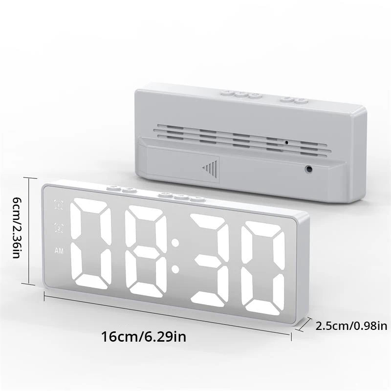 LED Mirror Table Clock Digital Alarm with Snooze Display