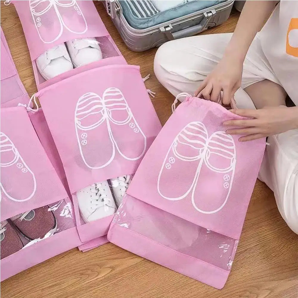 Portable Translucent Matte Non-woven Shoe Storage Bag Dust-proof Travel Organizer