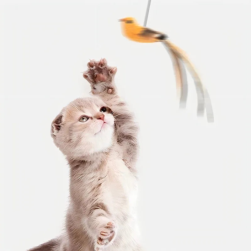 Cat Toys Simulated Bird Feather Cat Teasing Stick Epoxy Sucker Steel Wire Long Rod Cat Self Hi No Harmful Ingredients