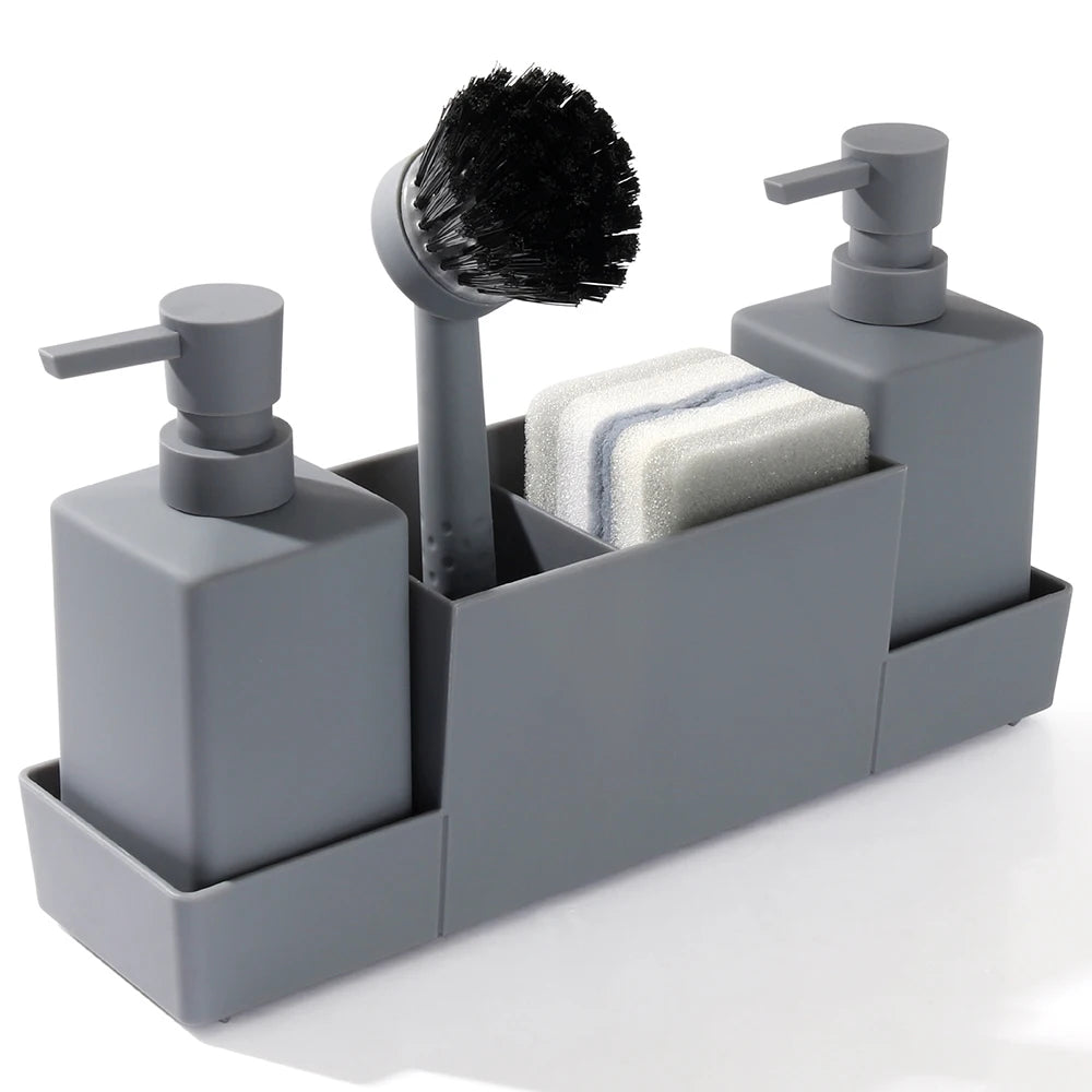 Matte Black Kitchen Soap Dispenser and Sponge Holder Set for Sink Caddy with Hand Soap and Dish Soap Storage