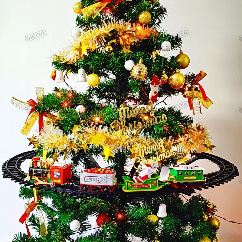 Battery Operated Christmas Train Set with Sound and Light Decorative Railway Car Toys for Kids