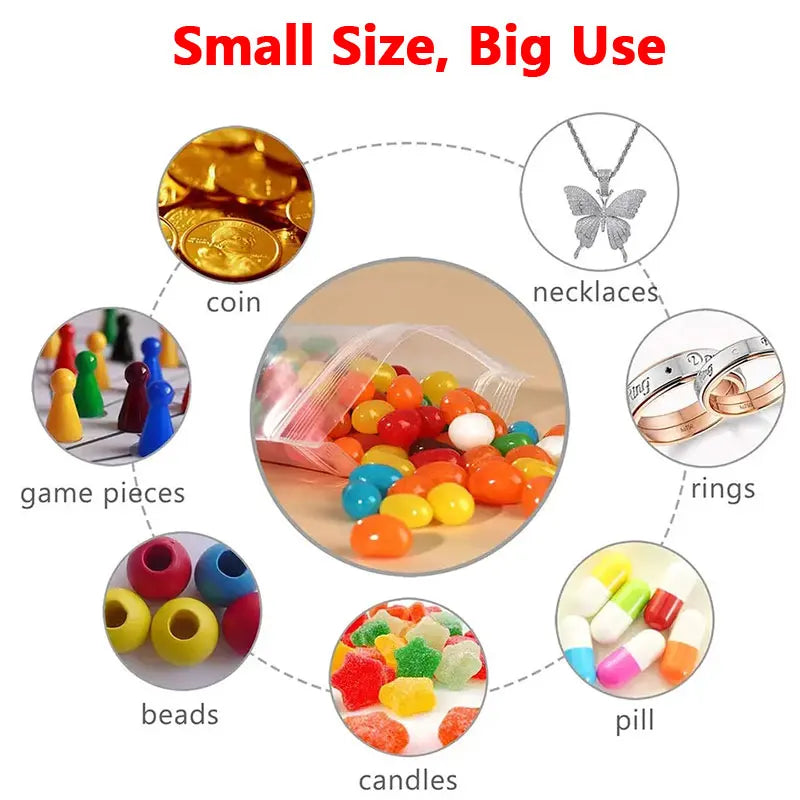 100Pcs Thicken Zipper Sealed Bags Clear Plastic Storage Bags for Jewelry and Food Packing