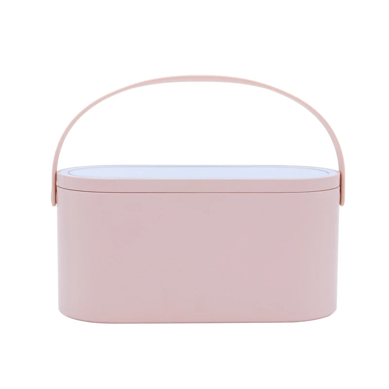 Portable Makeup Organizer Box with LED Light Mirror Travel Cosmetic Storage Case
