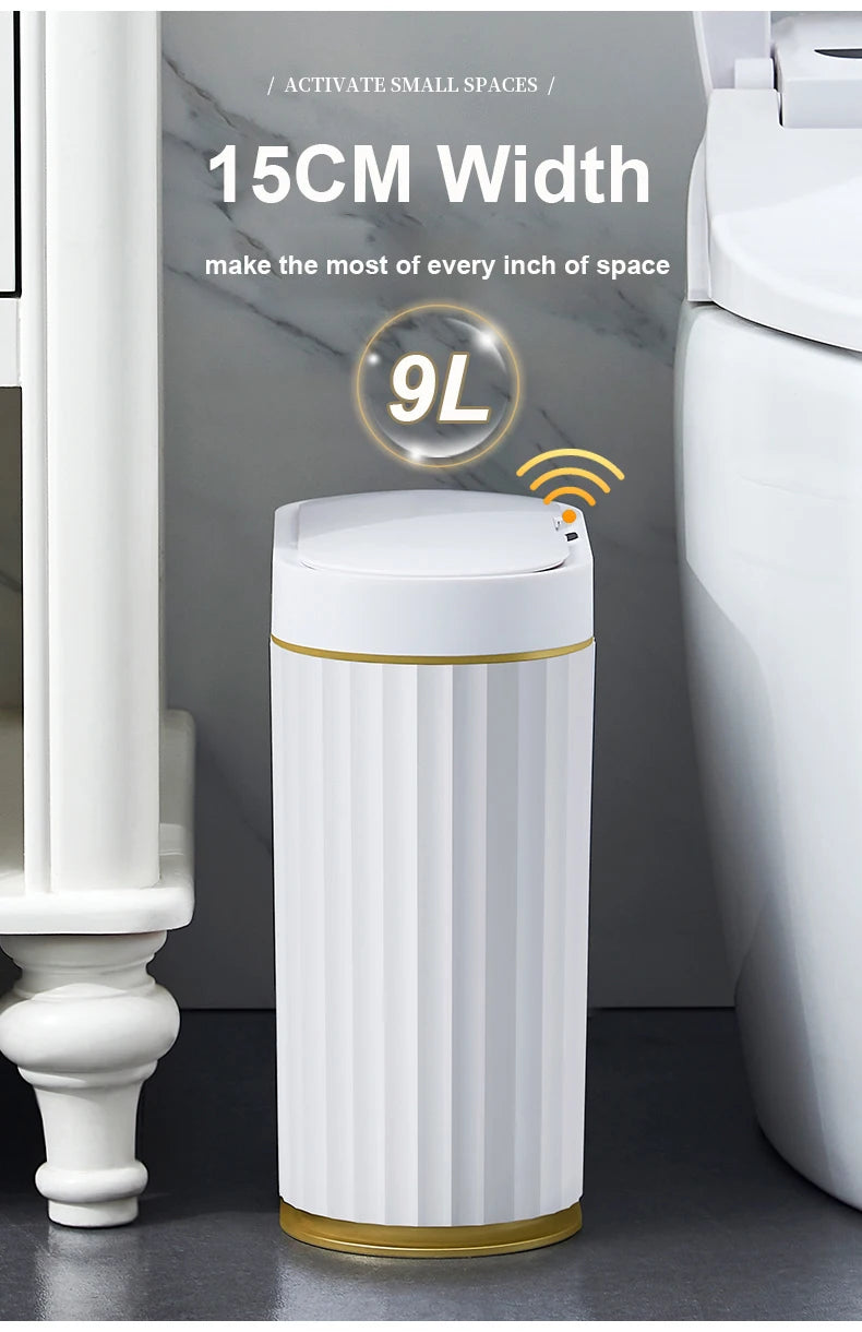Automatic Sensor Trash Can 7L 9L Stylish Roman Striped Design Hands-Free Induction Garbage Bin for Kitchen and Bathroom