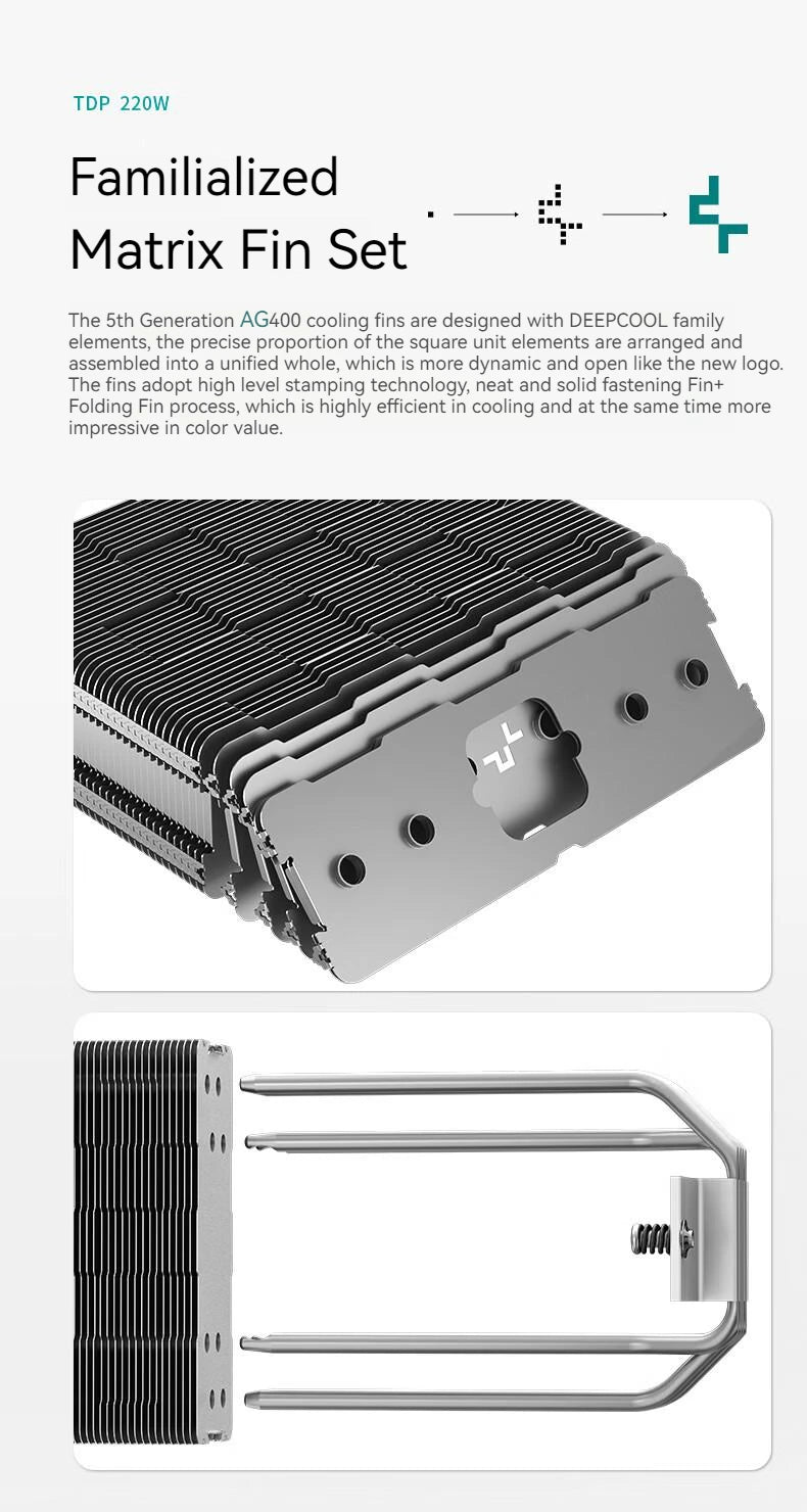 DEEPCOOL AG400 CPU Air-Cooling Radiator 4 Heat Pipes Dual Fan 2000RPM for Intel LGA1700 1200 115X AMD AM4