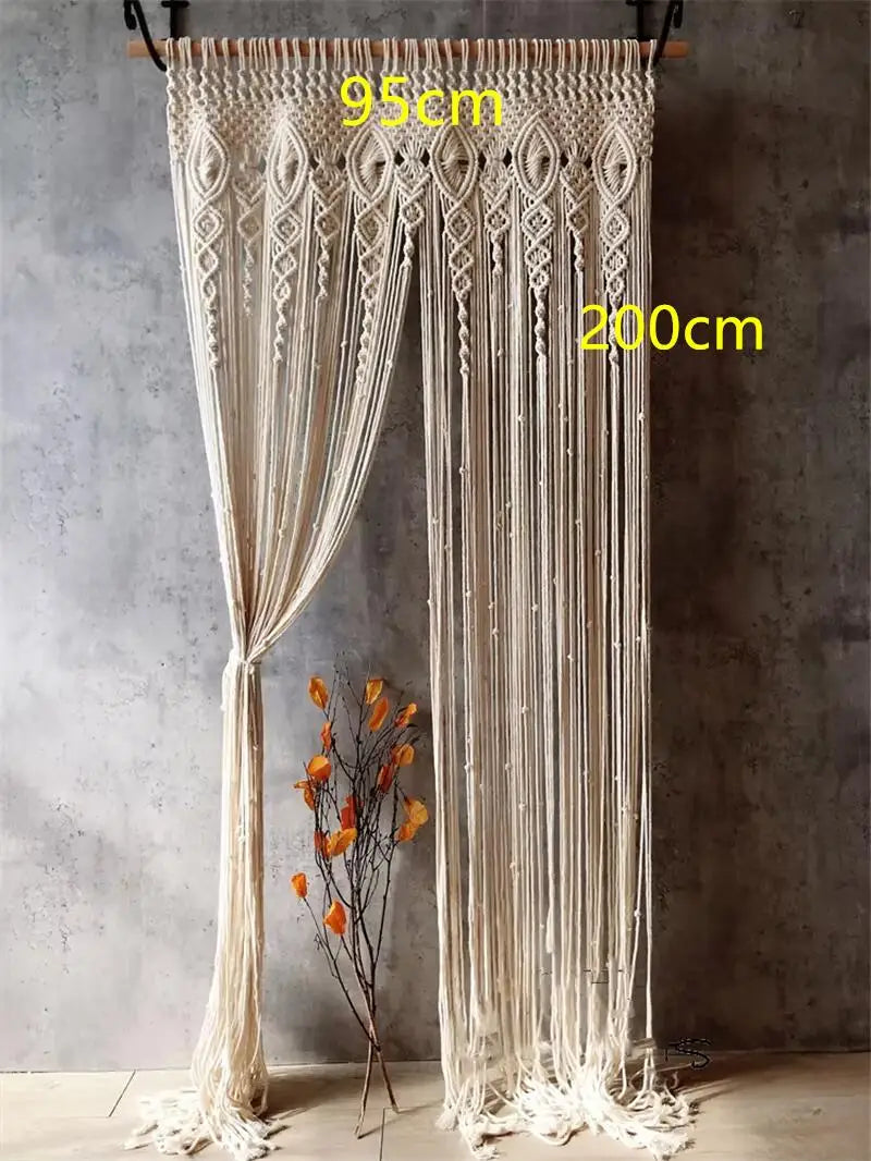 Hand-Woven Macrame Cotton Door Curtain Tapestry Boho Art