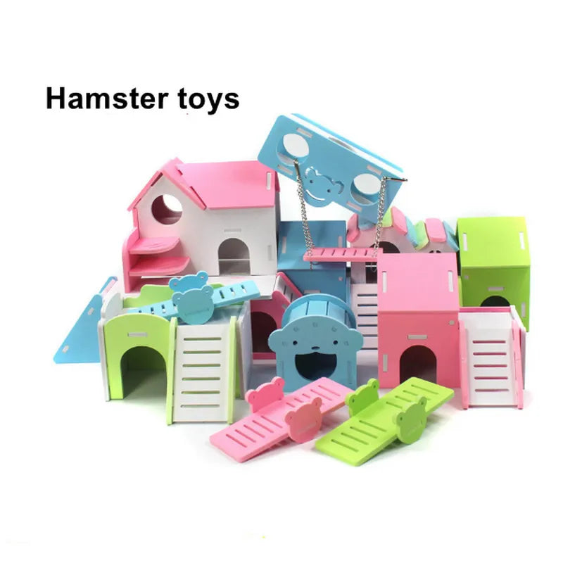 1 piece of barn rat playset, including wooden house, barn board toy, slide nest villa, golden bear house, eco-board bedroom