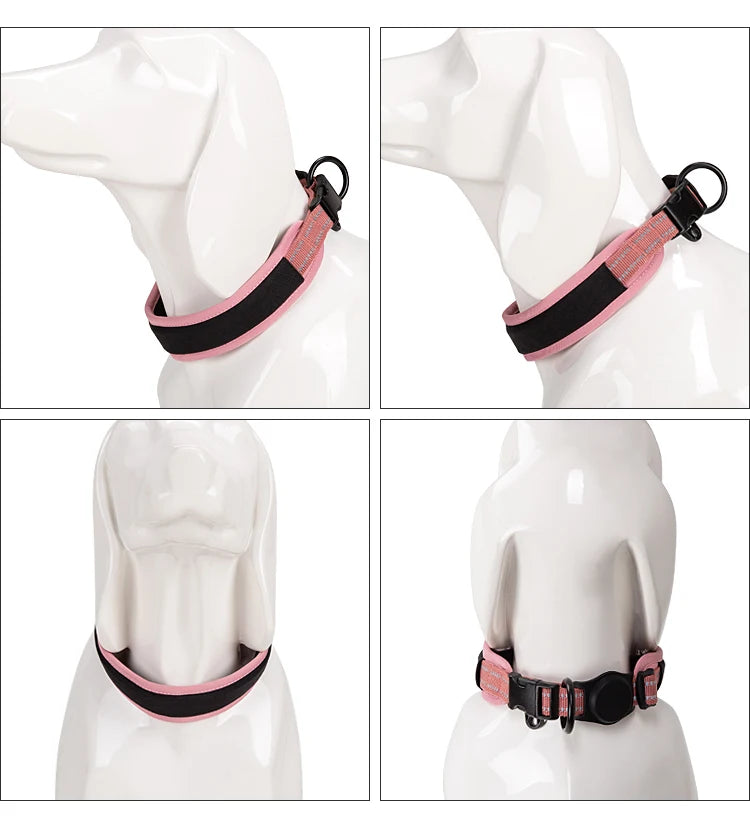 Personalized Adjustable Nylon Reflective Dog Collar with AirTag Holder for Small Medium and Large Dogs