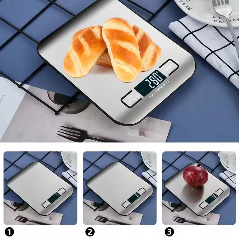 Digital Kitchen Scale with LED Display 5kg Capacity 1g Precision Stainless Steel Electronic Weighing Scale for Food Jewelry and Baking