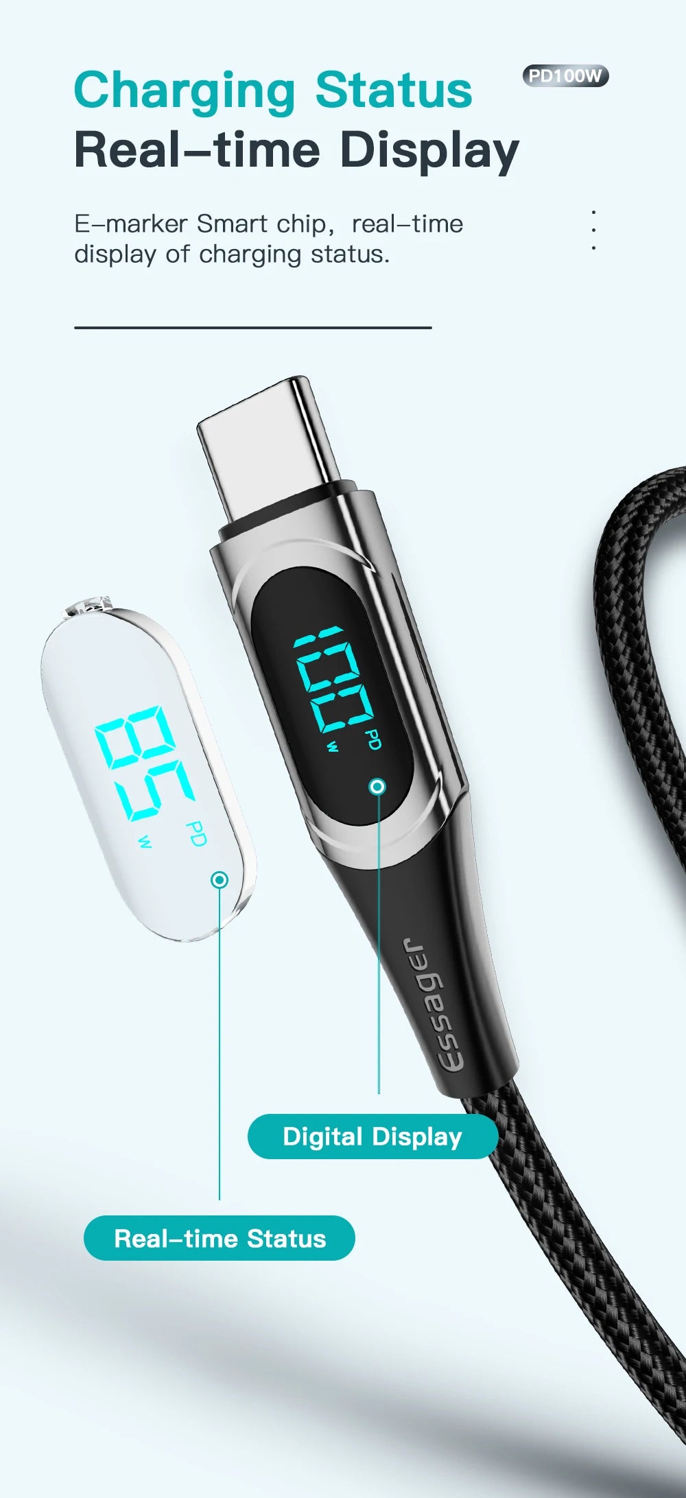 Essager USB To Type C Cable C To C 100W 5A Fast Charger 2M