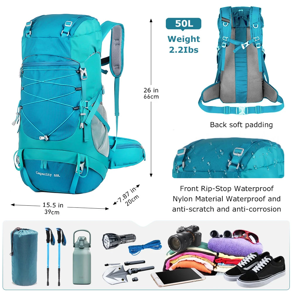 50L Travel Backpack | Hiking Pack with Rain Cover