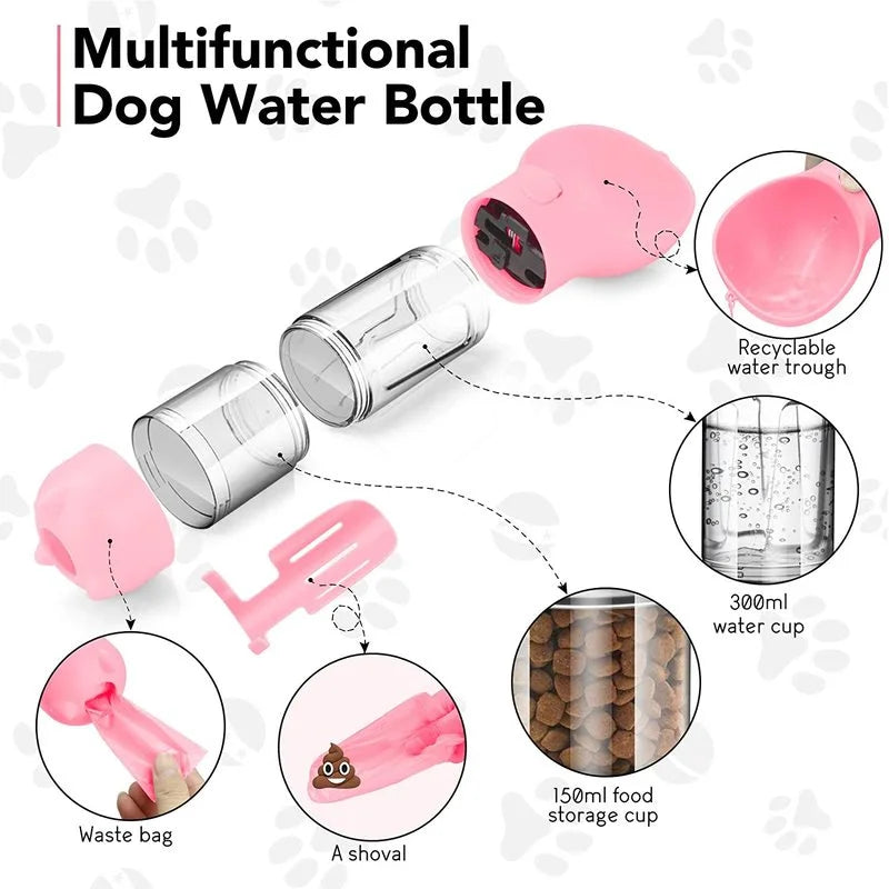 3 In 1 Portable Pet Dog Water Bottle Food Feeder Dispenser