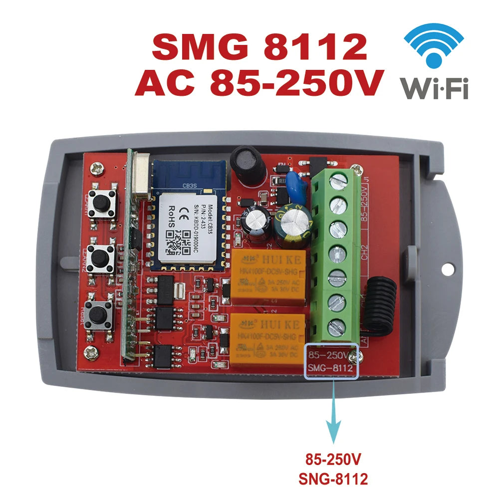 2 Channel WiFi Tuya Smart Garage Gate Opener Remote Control Receiver with 433MHz Transmitter