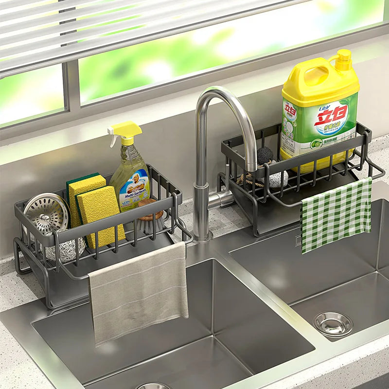 Stainless Steel Kitchen Sink Drain Rack Sponge Holder Soap Drainer Towel Organizer Shelf Accessories