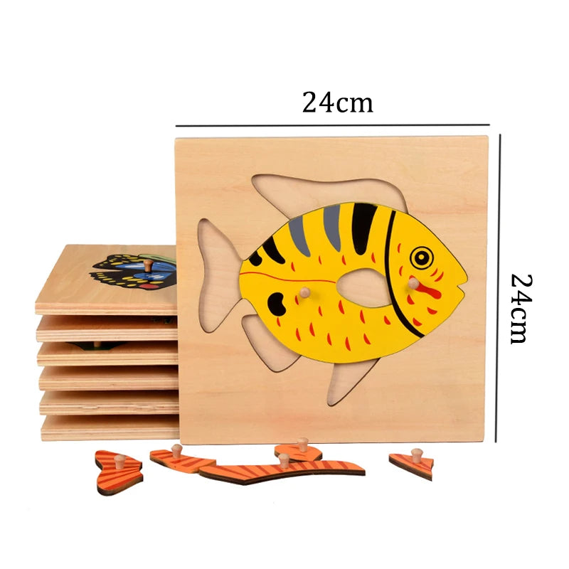Montessori Wooden Panel Puzzles for Kids Age 3-6 Cognitive Animal and Insect Learning Toys