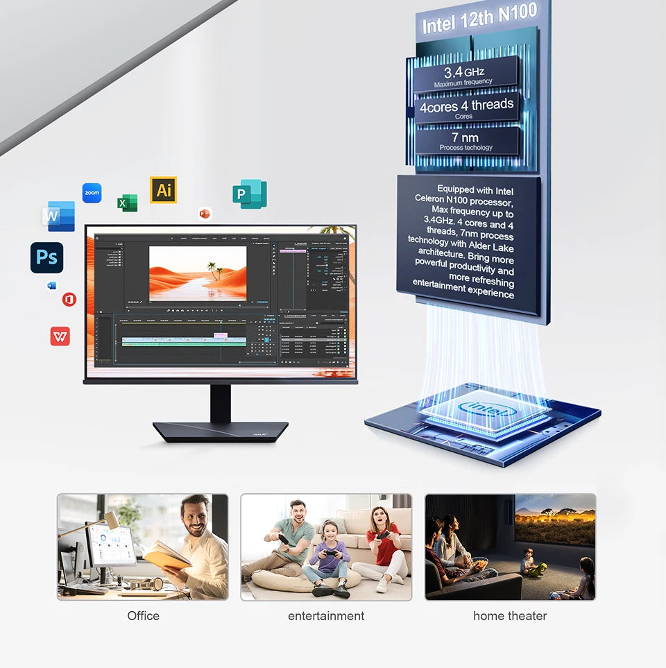 Chatreey T9 Mini PC Intel Alder Lake N100 4K 60Hz Dual SSD