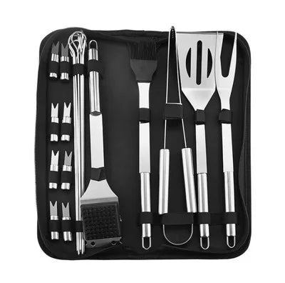 Stainless Steel BBQ Tool Set with Portable Storage Bag for Outdoor Grilling and Baking