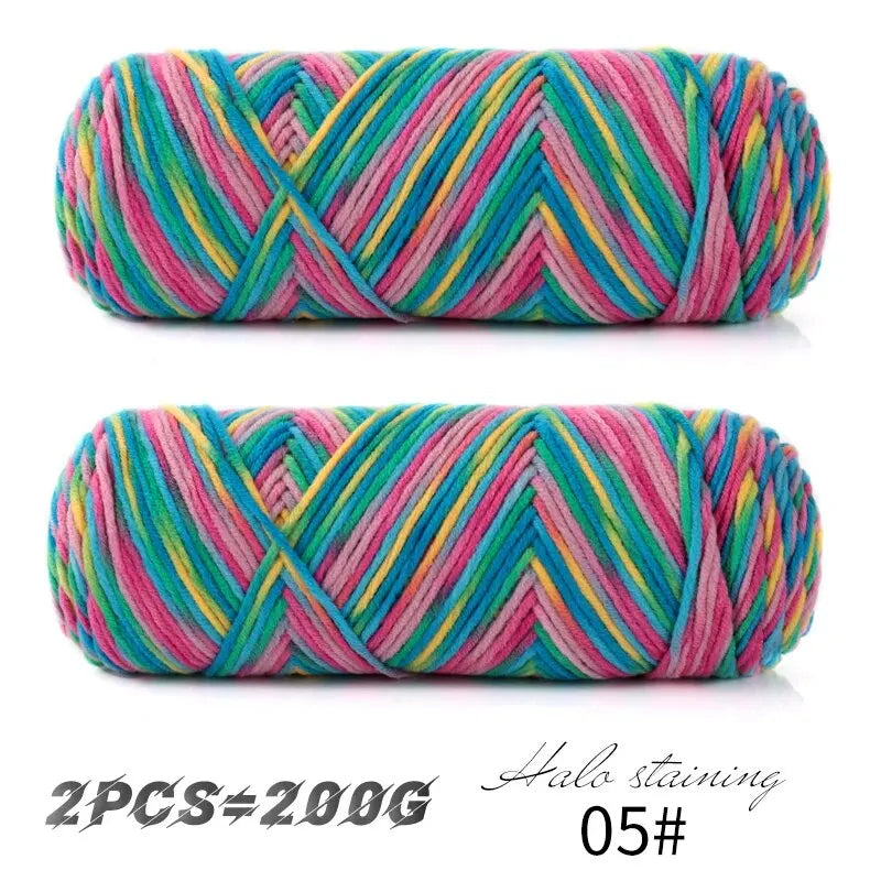2 PCs Colorful 5-Strand Dyed Milk Cotton Baby Yarn DIY Scarf