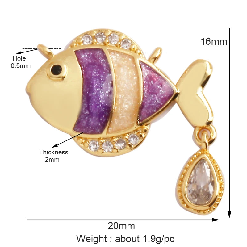 Fish Monta Ray Sea Conch Shell Coral Charm Pendant Gold Plated Zircon Jewelry