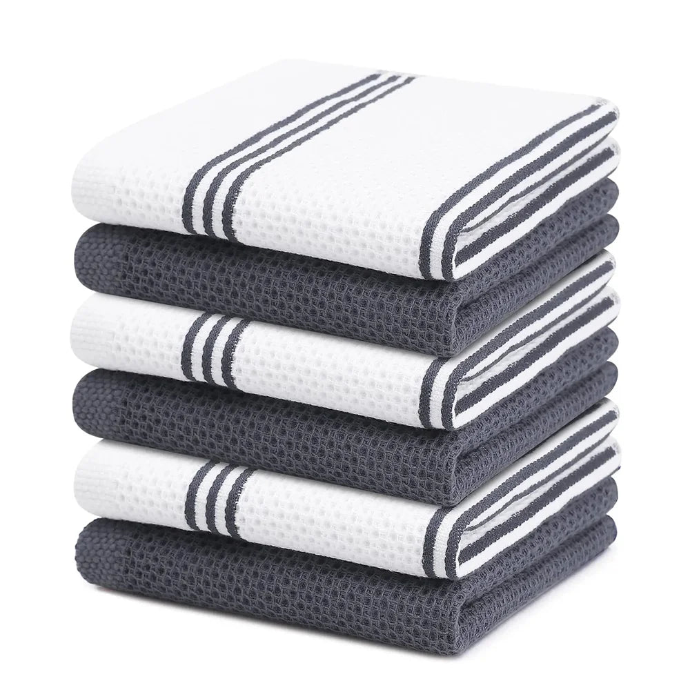 Olanly Cotton Kitchen Towels Set of 4 or 6 Absorbent Waffle Weave Dishcloths Soft and Durable for Home Cleaning