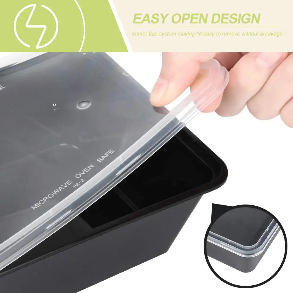 10 Pack Black Plastic Disposable Food Containers with Lids for Takeout Meals Salads and Kitchen Storage