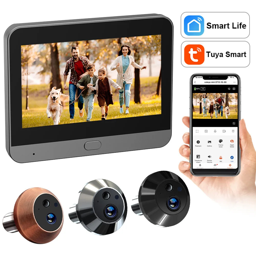 Mini WiFi Tuya SmartLife APP 3MP Digital Peephole Eye Viewer Night Vision PIR Motion Detection Cat Eye Door Camera Alexa Google