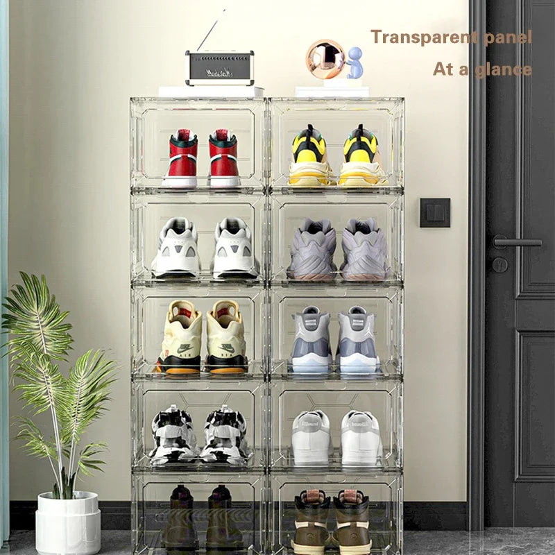 Transparent Shoe Box Magnetic Suction Door Dustproof Storage Box