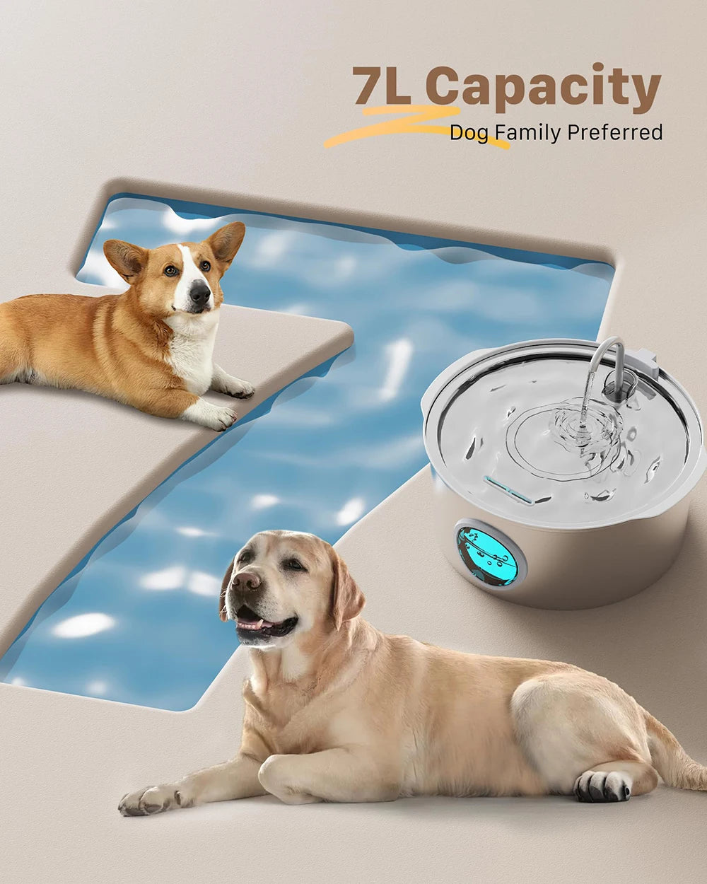 7L Large Capacity Stainless Steel Automatic Pet Water Fountain for Cats and Dogs with Silent Operation and Filtered Fresh Water