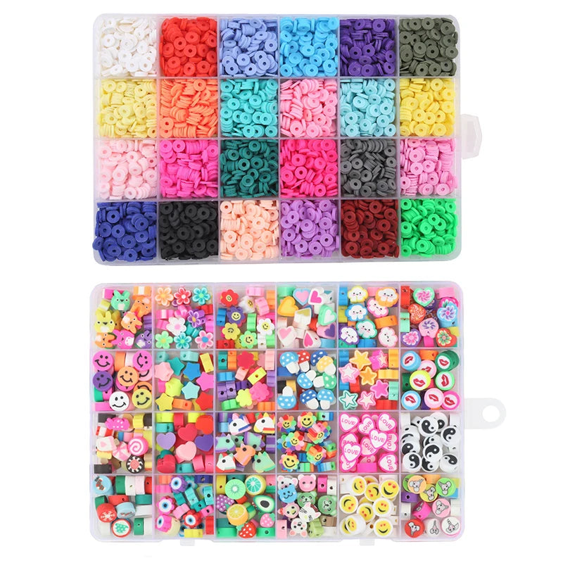 24 Rainbow Color Clay Beads Bracelet Making Kit with 2 Boxes for DIY Jewelry Crafting and Handmade Accessories