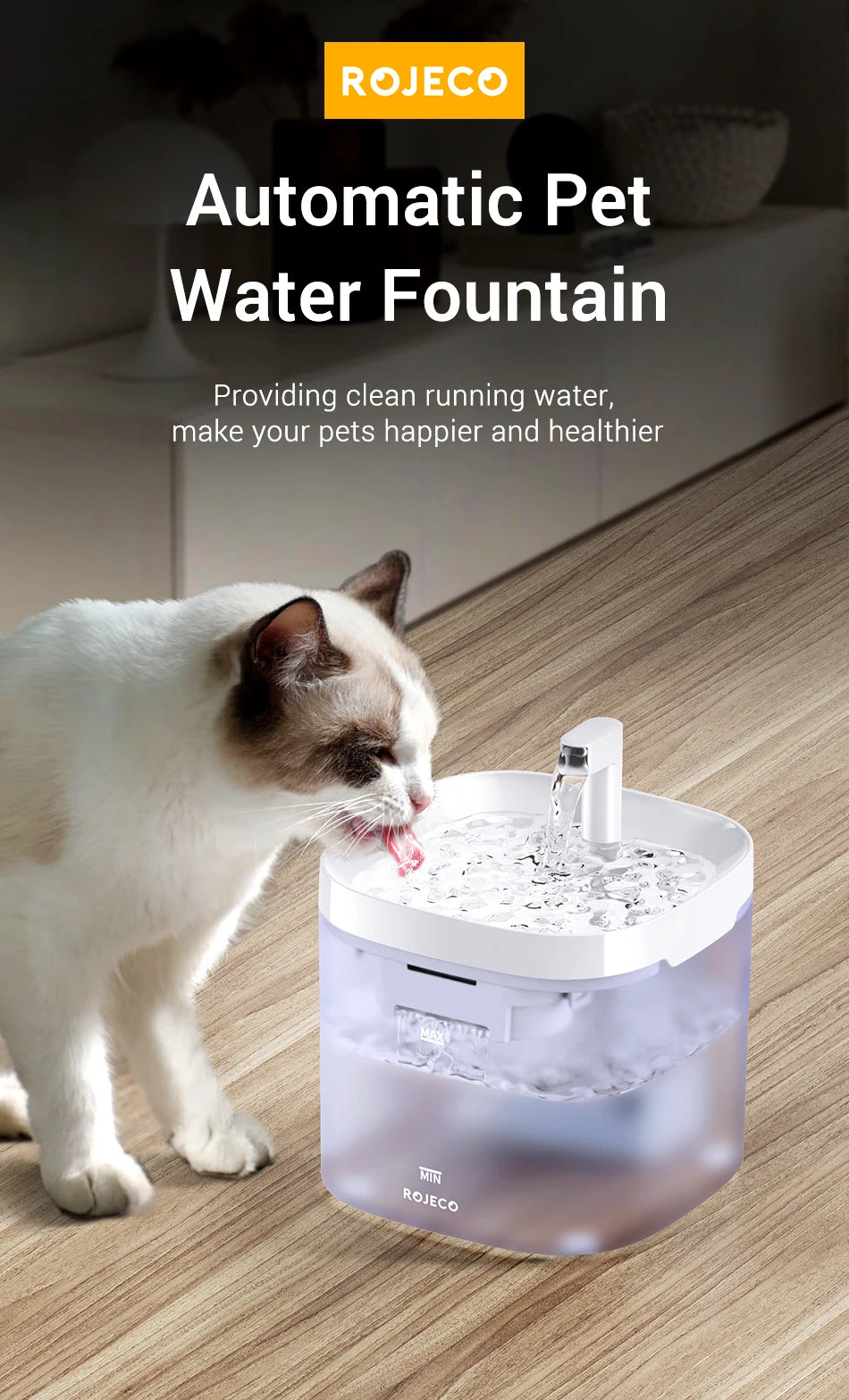 ROJECO Smart Cat Water Fountain Automatic Pet Dispenser