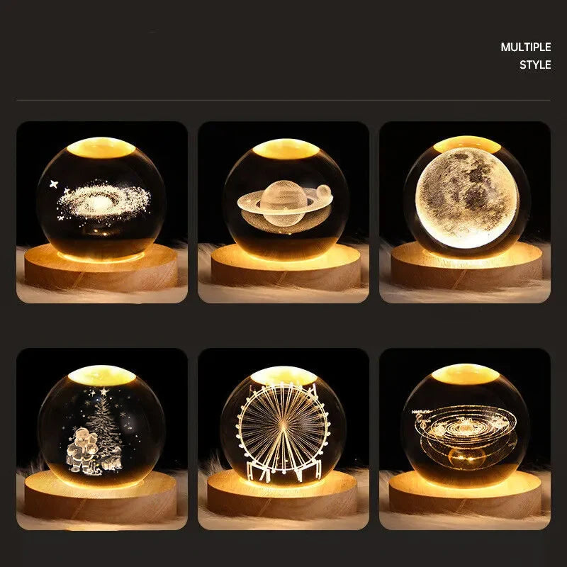 Crystal Ball LED Night Light 3D Saturn Solar System Lamp