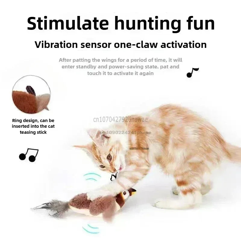 Interactive Cat Toys Rechargeable Electric Chirping Flapping Wings Bird with Catnip Cats Touch-Activated Squeaky Plush Toy Pet