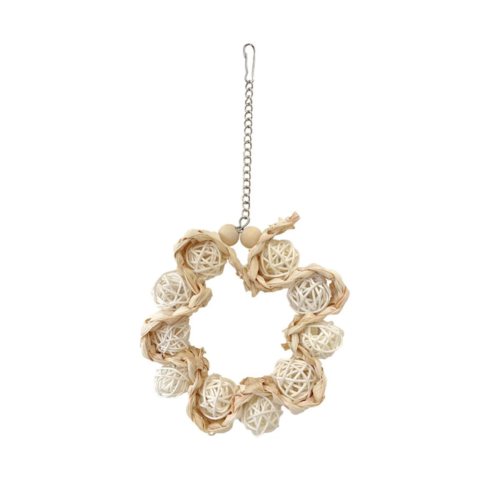 1pc Rattan Ball Round-shaped Bird Swing Toy Grab Bite Toy Stand Grinding Teeth Hanging Chew Toys for Pet Bird Parrot Cage Decor