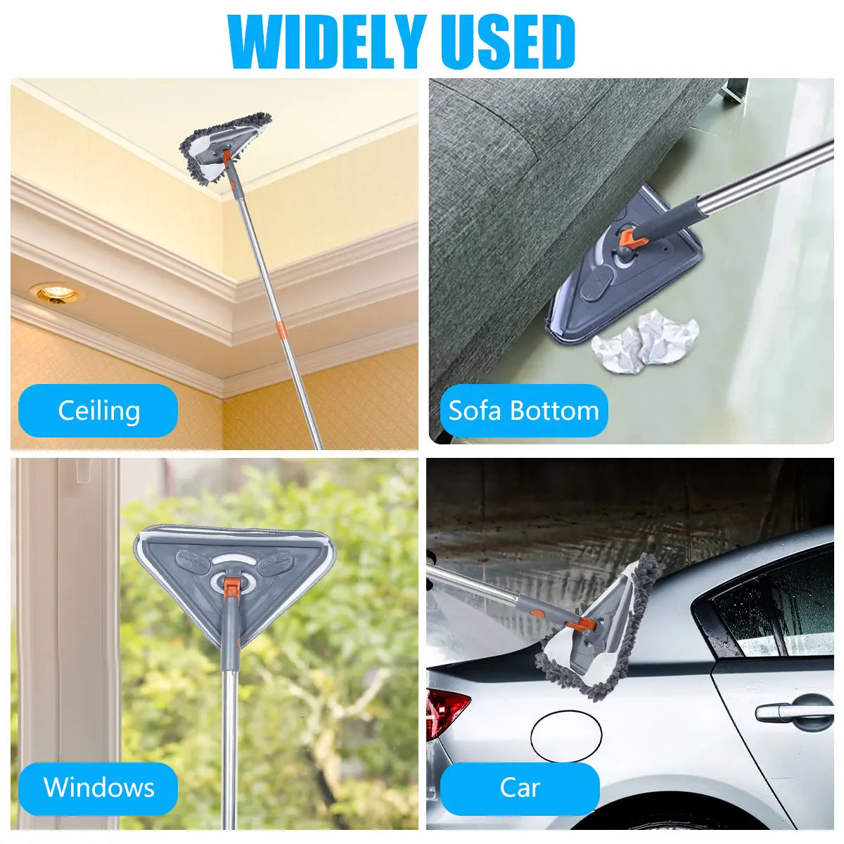 360 Degree Rotating Triangle Microfiber Wall Mop with Long Handle Adjustable Dry and Wet Cleaning Mop for Efficient Floor Dusting