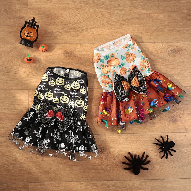 Halloween Dog Dress Pumpkin Pet Costume Party Outfit for Small Medium Large Dogs