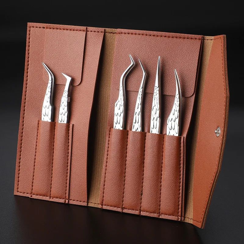 6 Piece False Eyelash Tweezers Set for Precision Lash Application Eyebrow Grooming and Nail Art Tools