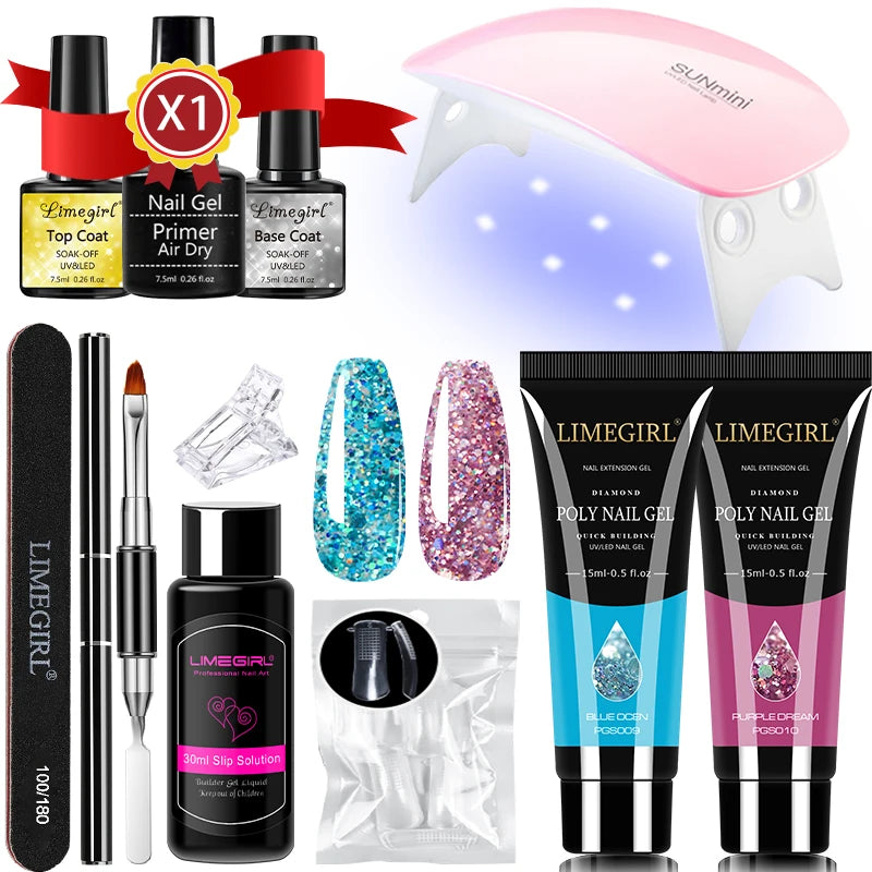 LIMEGIRL 15ml Nail Extension Gel Set with UV LED Light