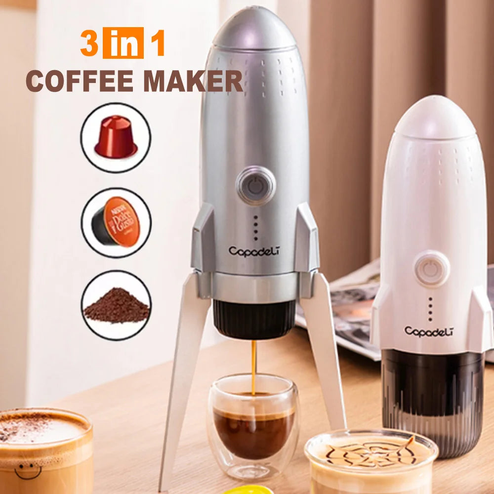 3-in-1 Portable Espresso Machine β Compatible with Nespresso Pods & Ground Coffee, Rechargeable for Travel/Car Use