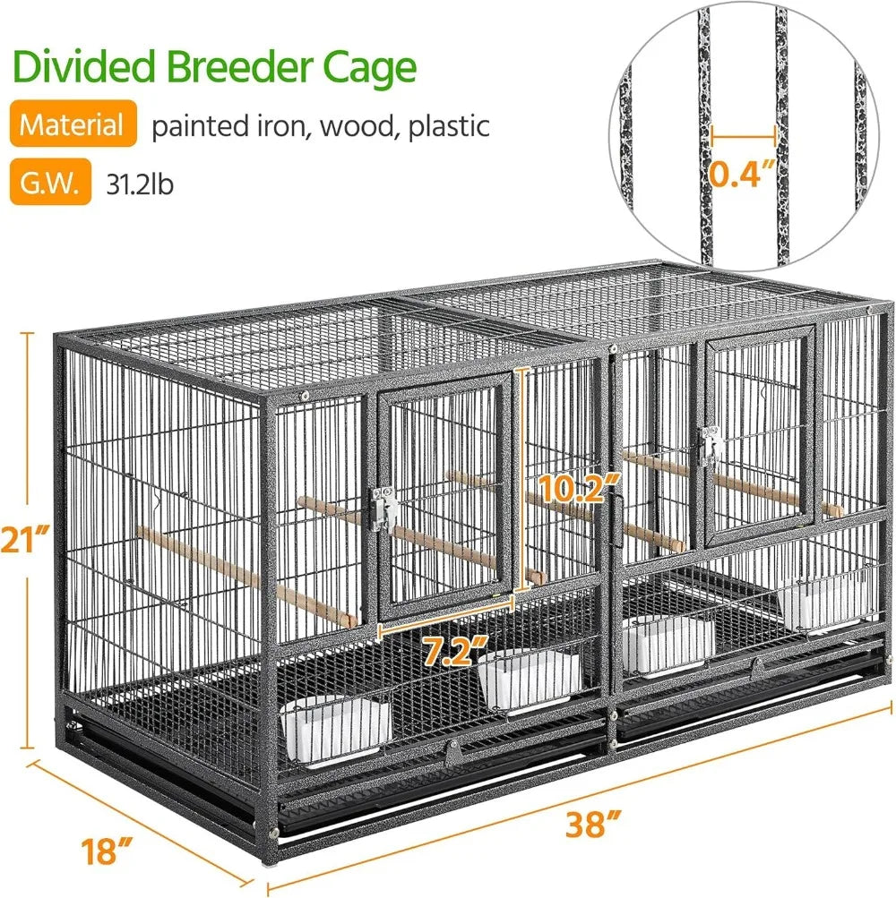 Double Story Divided Breeder Bird Cage for Small Parrots Parakeets Canaries Cockatiels Lovebirds Finches Budgies Quaker,