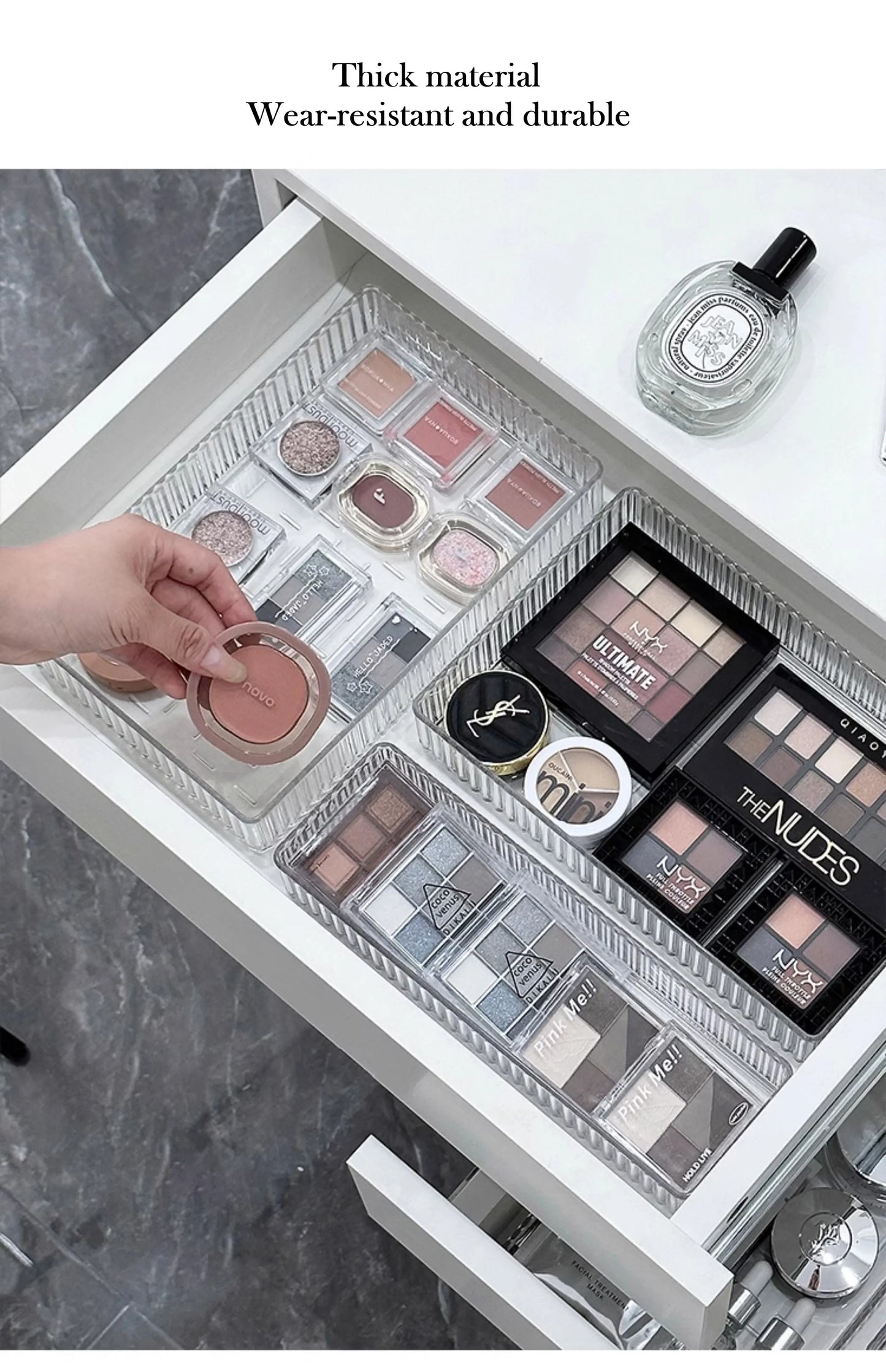 Clear Plastic Drawer Organizers Set for Bathroom and Vanity Storage Bins