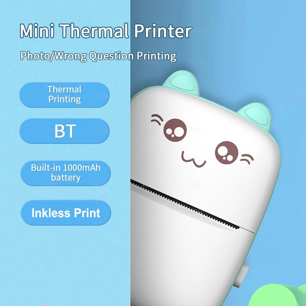 Portable Mini Thermal Printer Wirelessly BT 203dpi Photo Label Memo Printing with USB Cable